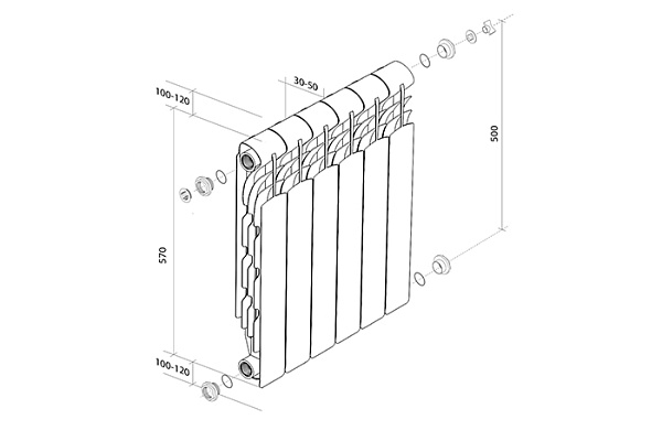 Радиатор Royal Thermo Revolution алюминий, белый (170вт, 500х80х12секц., 1,30кг)