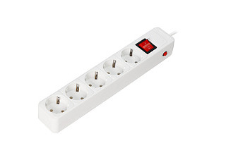Сетевой фильтр 16А, 3500 Вт, 5 гн, 1,8м.  без з/ш, с з/к, ПВС 3x1.0 мм²,  белый (SBSP-5-18-W)(278)