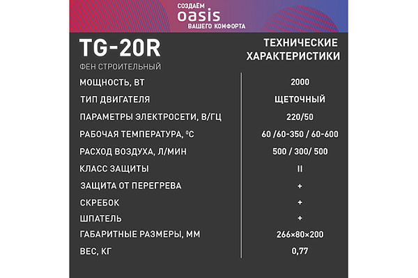 Фен строительный OASIS TG-20R NEW