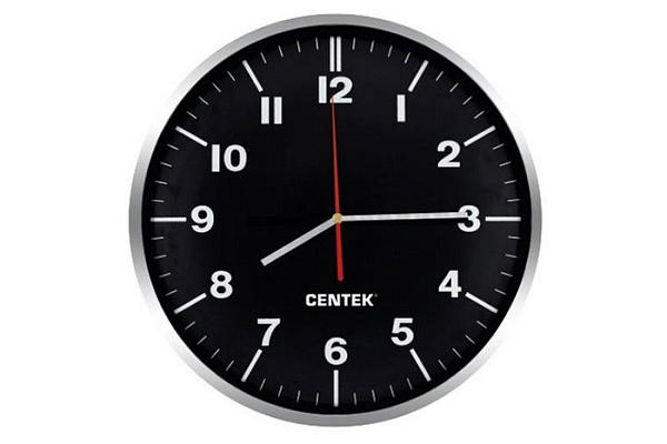 Часы настенные CENTEK СТ-7100 Black d=30см плавный ход кварцевый механизм