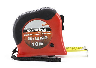 Рулетка MATRIX Double fixation 10м х 25мм прорезиненный корпус 2-я плавная фиксация (31061) (1/50)