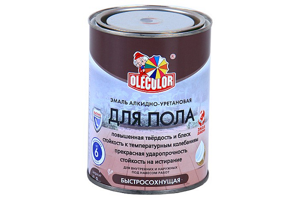 Эмаль для пола алкидно-уретановая быстросохнущая (6ч) OLECOLOR красно-коричневый (0,8кг) 
